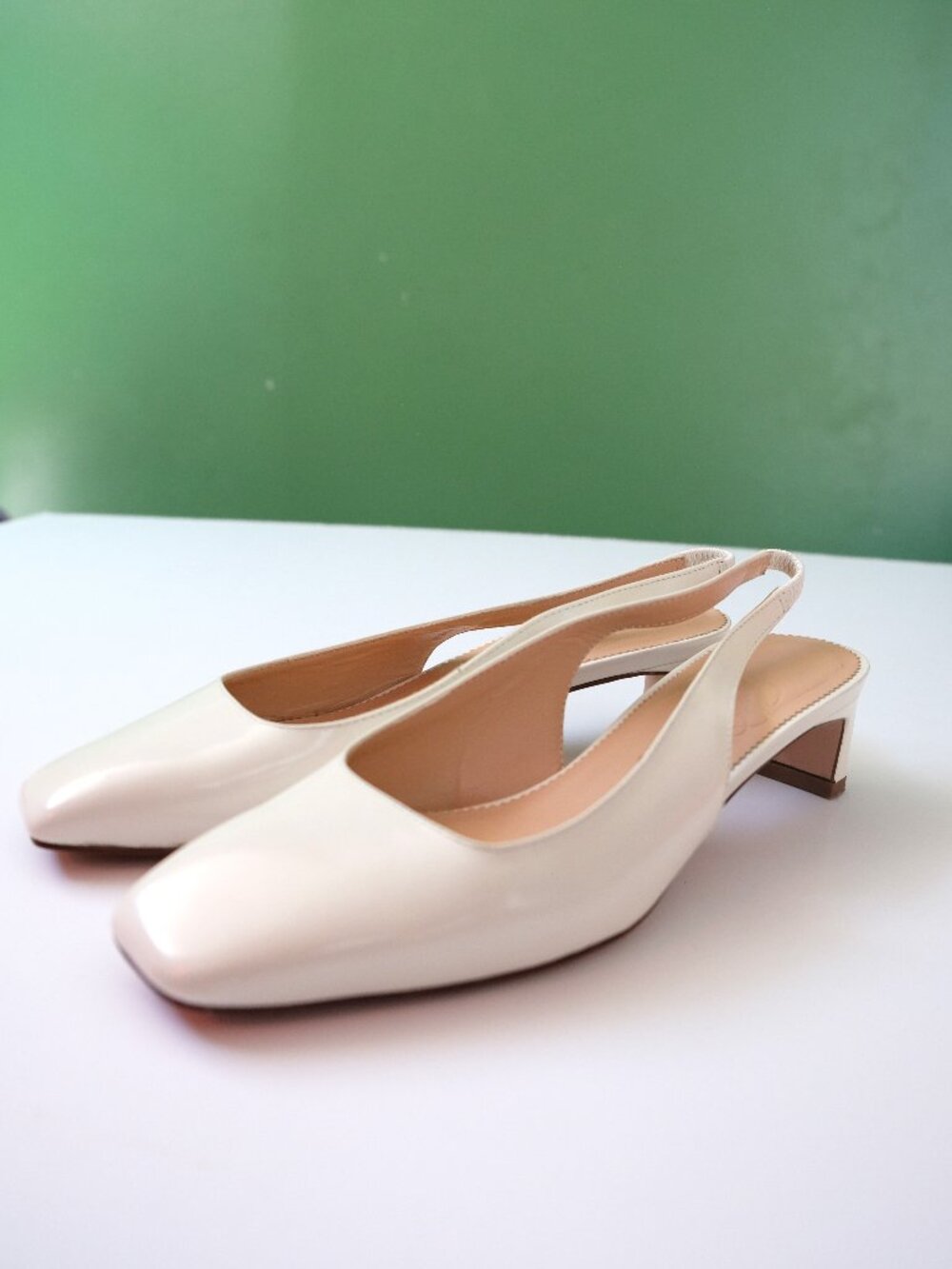 J Crew Layla Slingback Patent Leather Heels US 6.5 White